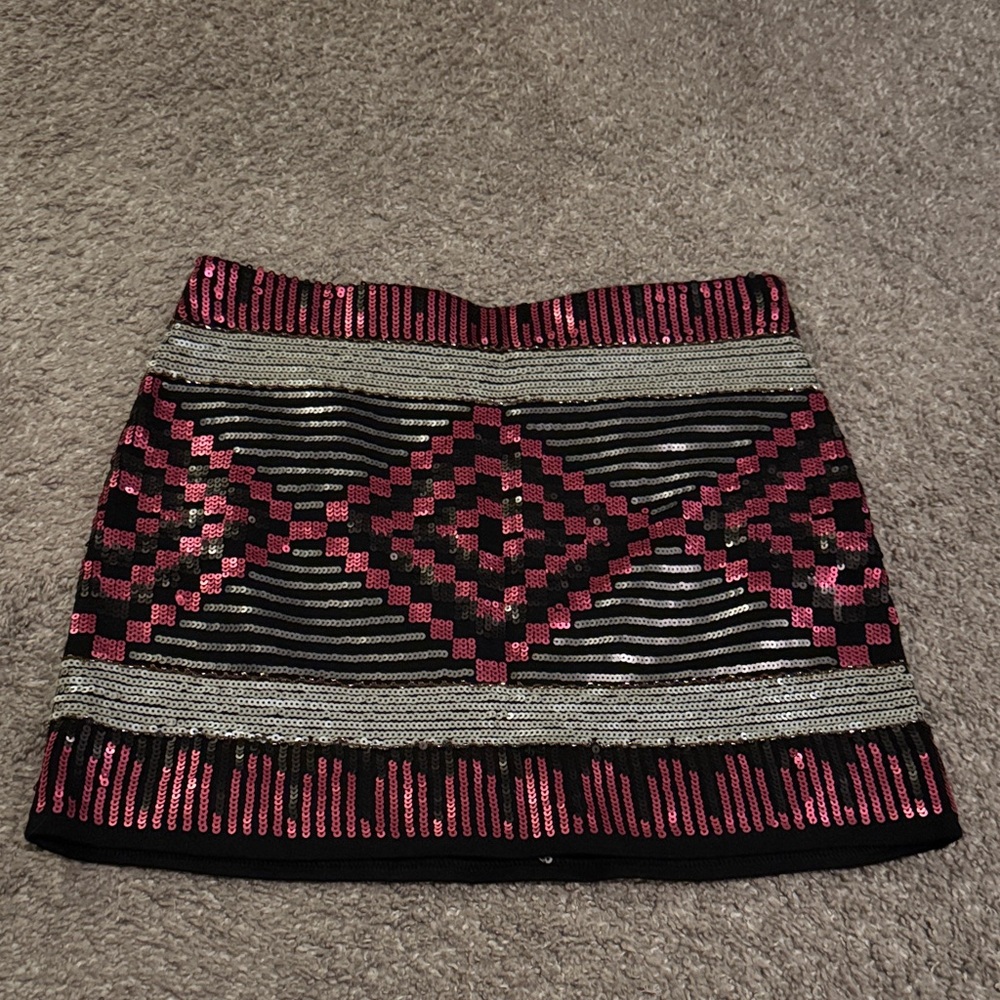 Forever 21 Black and Pink Sequin Mini Skirt size Small